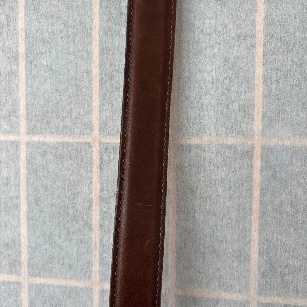 LL BEAN Mens Genuine Leather Belt Dark Brown Brass Buckle Made in Turkey Casual